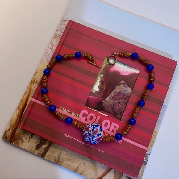 VINTAGE RAINBOW SWIRL MULTICOLOR WESTERN BEADED NECKLACE COLORFUL ARTSY NECKLACE - Picture 10 of 10